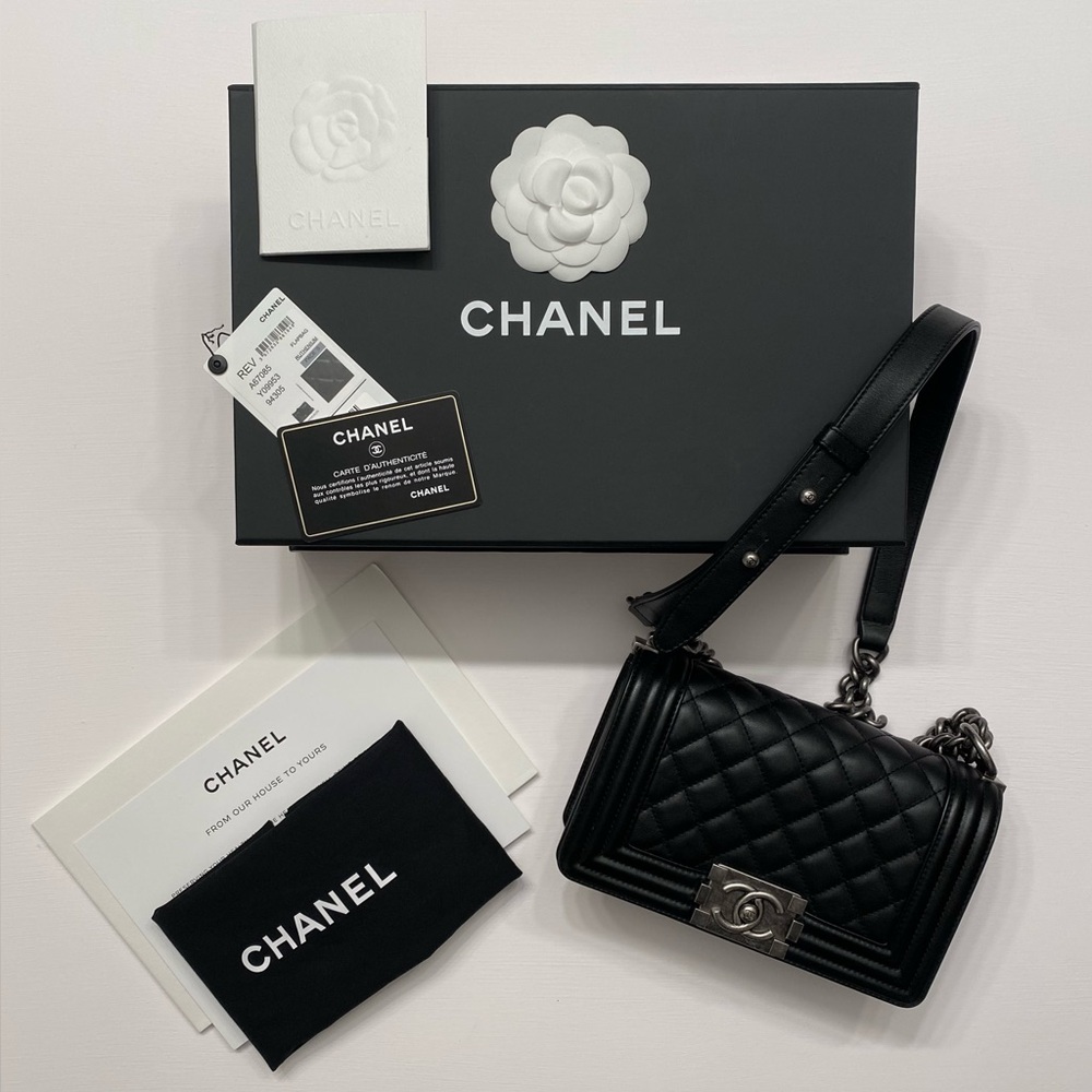 CHANEL Small Quilted Calfskin & Ruthenium-Finish Black Boy Bag